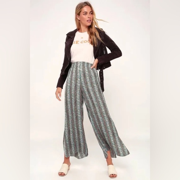 Free People Take Your Tie Off Printed Wide Green Combo Size M - Picture 1 of 9